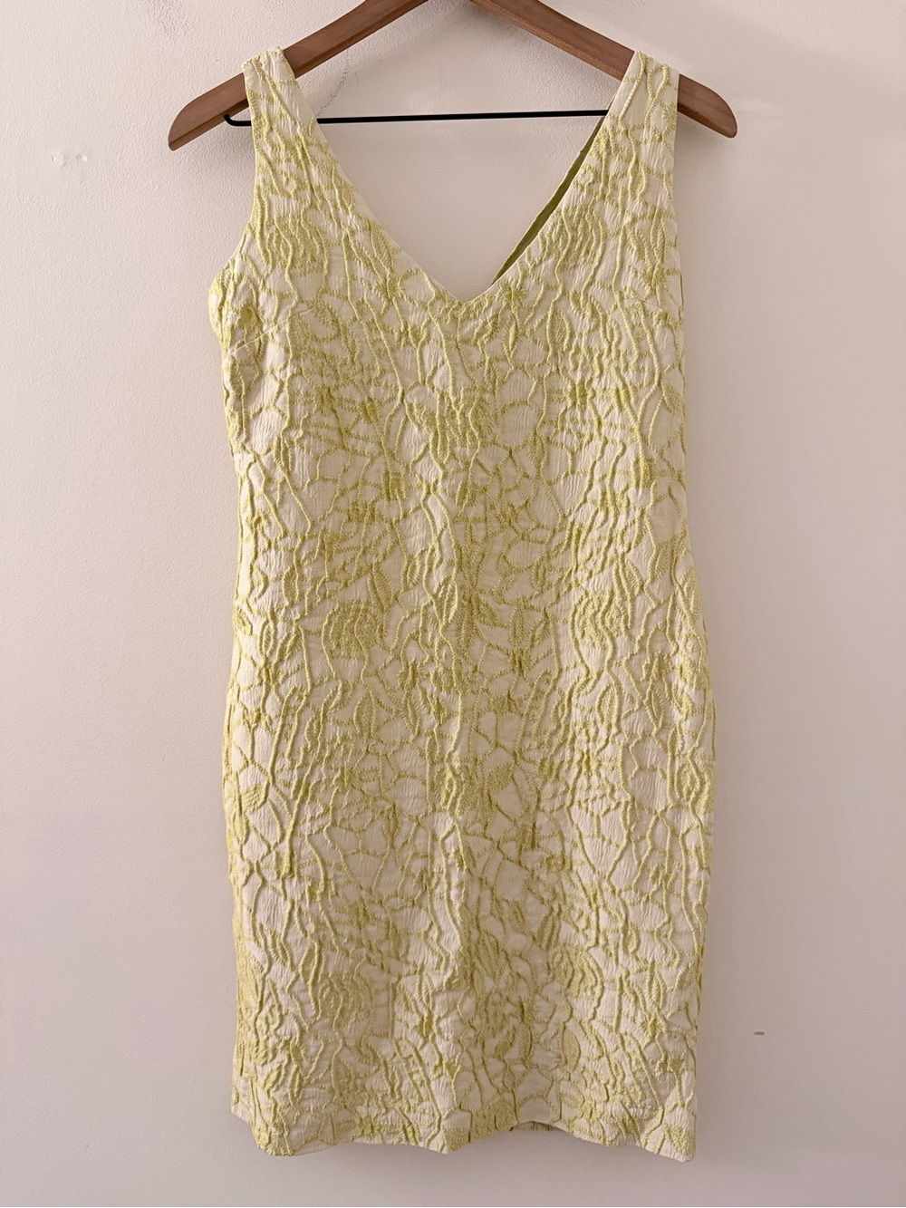 Piazza Sempione Women Sheath Dress yellow cream V Neck Sleeveless Midi Size 40
